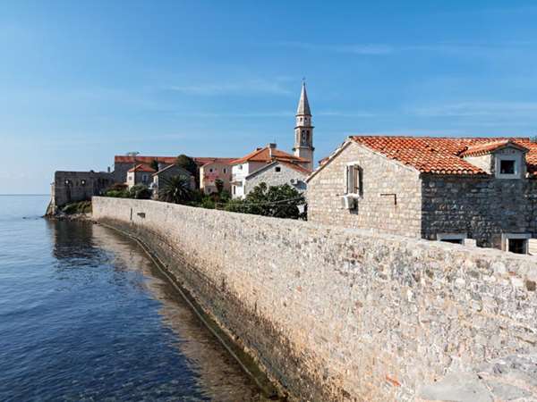 City walls of Budva from the seaside, Montenegro